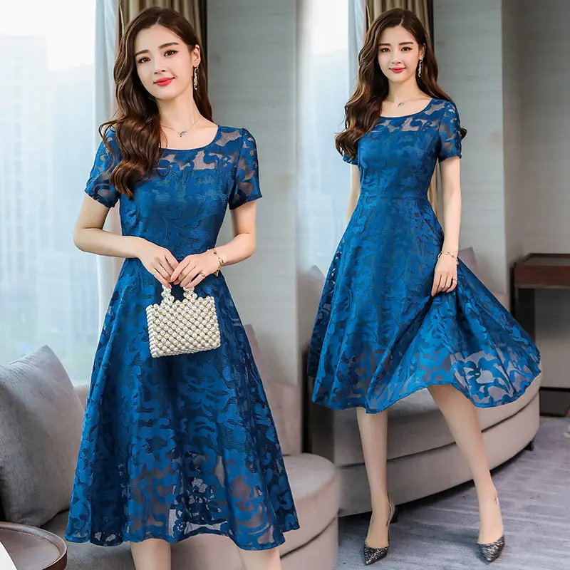 Plus Size 5XL Women Lace Dress Short Sleeve Elegant Maxi Long Summer Robe Femme Black Ladies Party Dresses Jurken C5523 | Женская одежда
