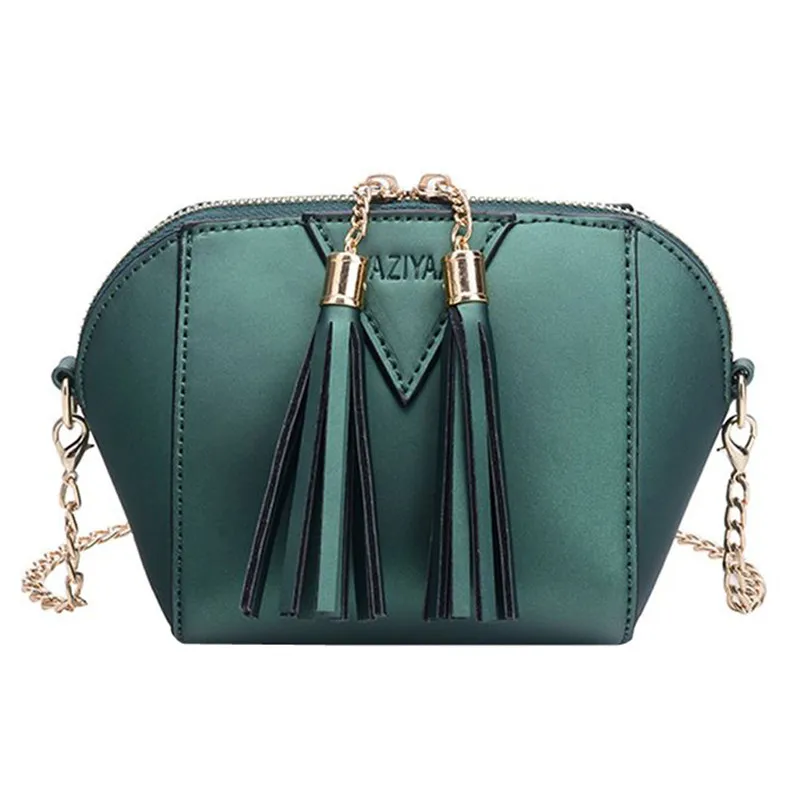 Women Fashion Handbag Tassel Shoulder Bag Small Tote Ladies Purse Convenient and simple bag casual fashion 0810 - Цвет: Зеленый