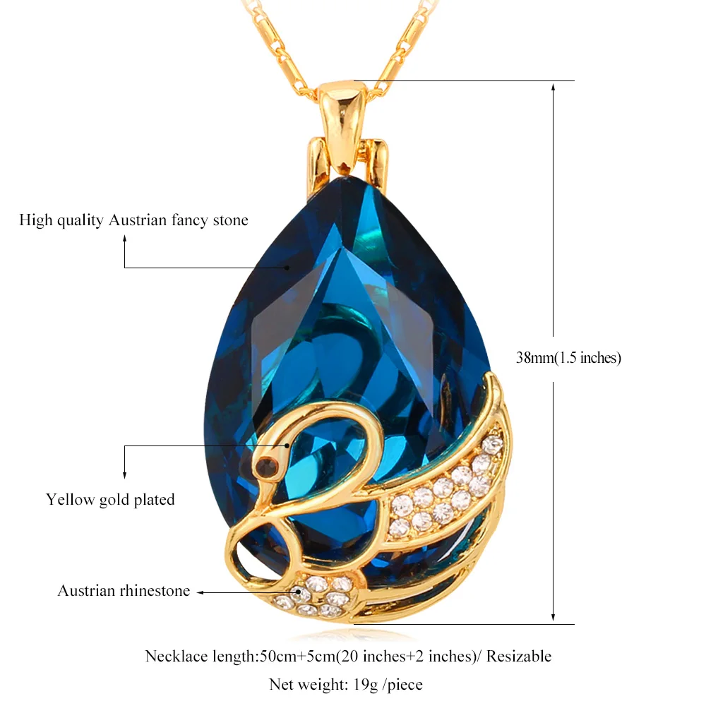 Ожерелье с подвеской в виде синего/Красного лебедя золотого цвета модное