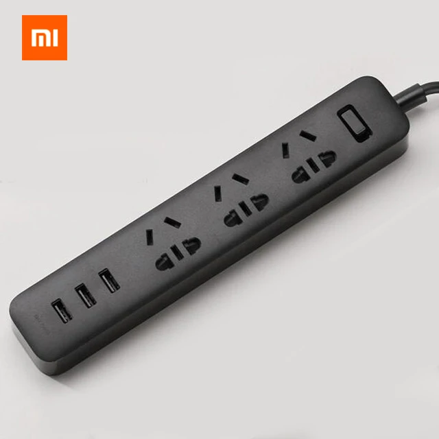 Черный Сетевой удлинитель Xiaomi 1,8 м, штепсельная Вилка для быстрой зарядки, 3 USB+ 3 розетки, сетевой блок 10 А, 250 В, 2500 Вт, умное отключение питания - Цвет: Черный