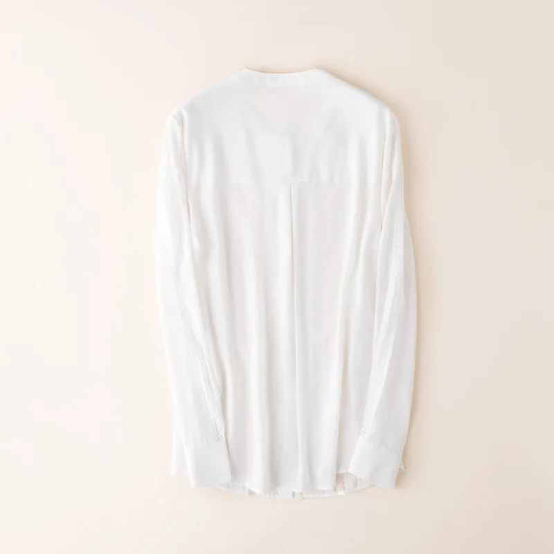 Весна 2019 женские шелковые рубашки из крепдешина с воротником приталенная