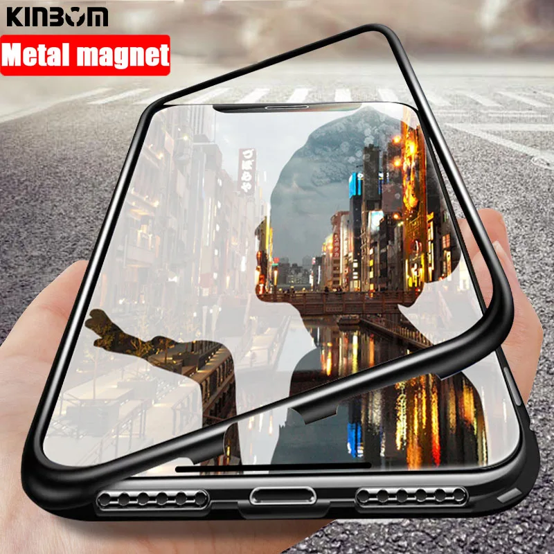 KINBOM Case For Xiaomi Redmi Note 7 Mi 9 Se 8 F1 Cover Tempered Glass Back 360 Protective Magnetically Absorbing Metal |