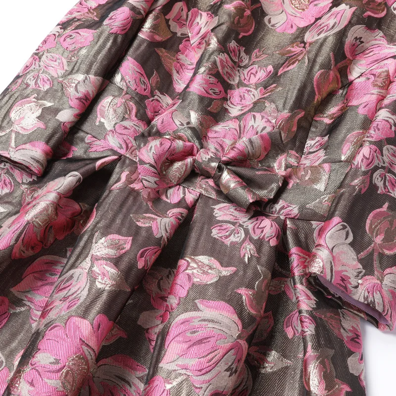 

Jacquard Dress Woman 2018 Autumn New Round neck Long Sleeve Fashion Bow Cummerbunds Behind Zipper Elegant Knee Length Dress