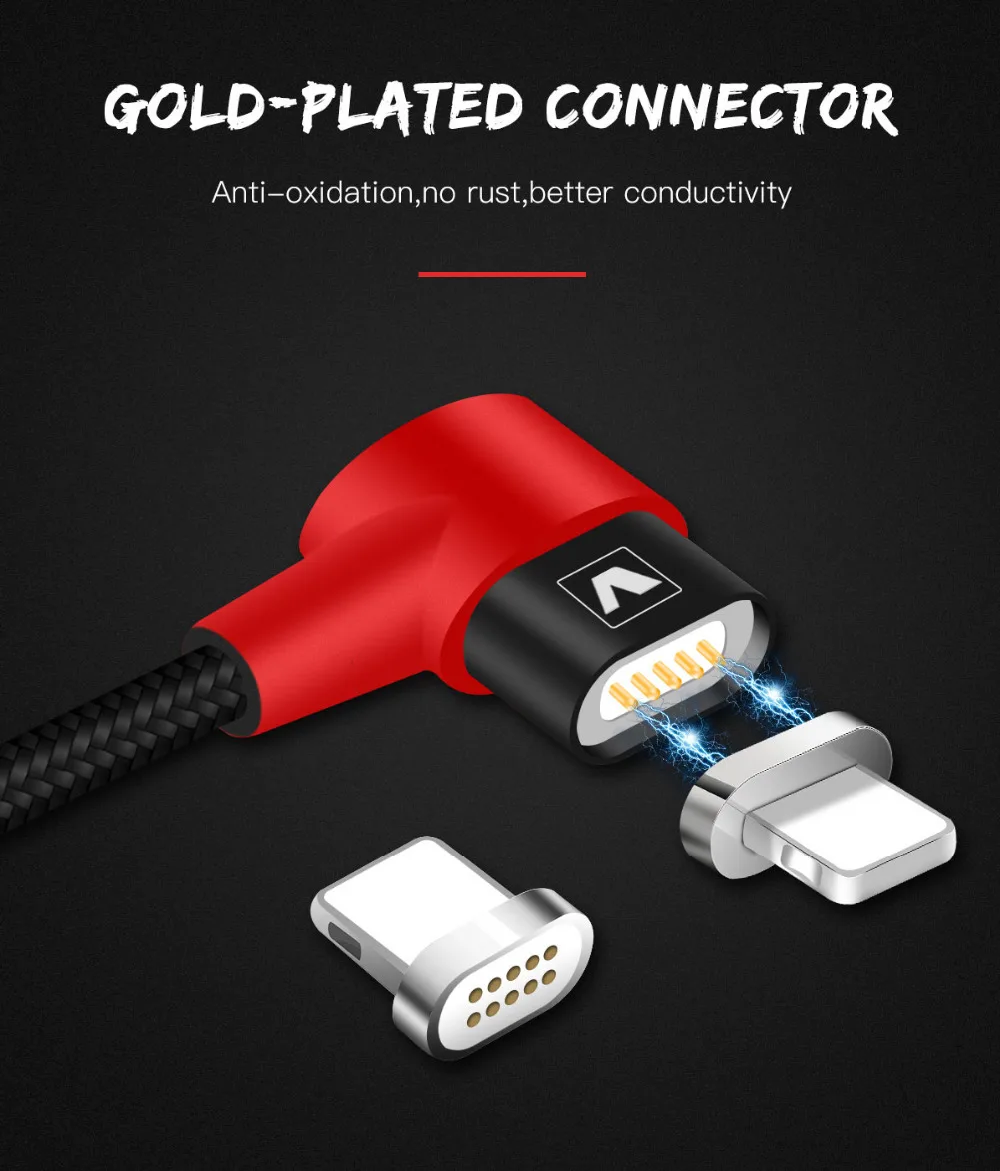 Магнитный usb-кабель VOXLINK 90 градусов зарядный кабель для iPhone X 8 plus 7 6 6s Plus 5 5S SE iPad