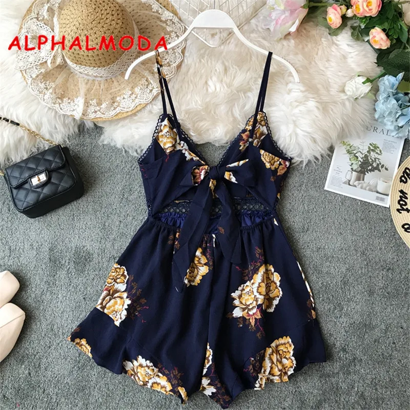 Женский комбинезон ALPHALMODA повседневный пляжный с открытой спиной бантиком и