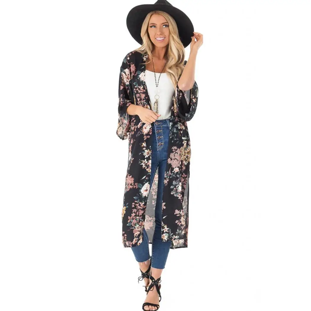 Женский Повседневный Кардиган с цветочным принтом и коротким рукавом открытой
