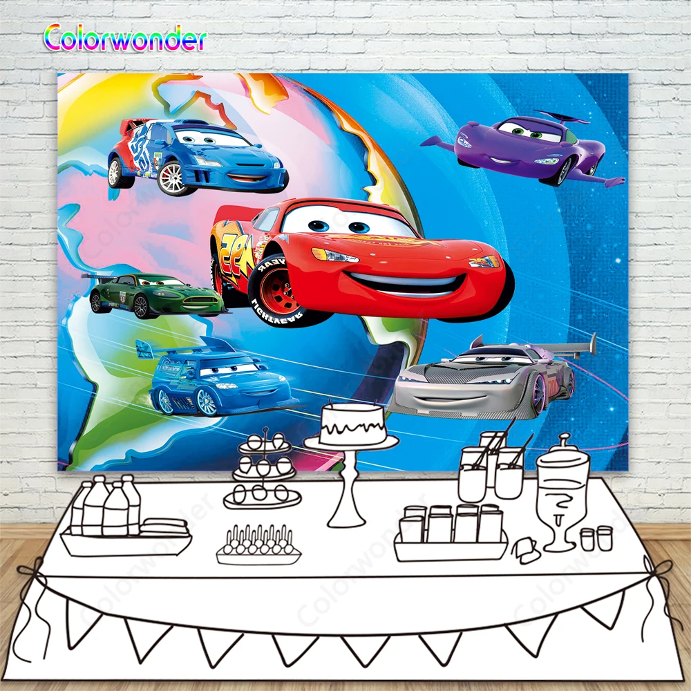 Colorwonder Photography Backdrop Blue Outer Space with Colorful Running Car Background Kids Baby Boy 1st Birthday | Электроника