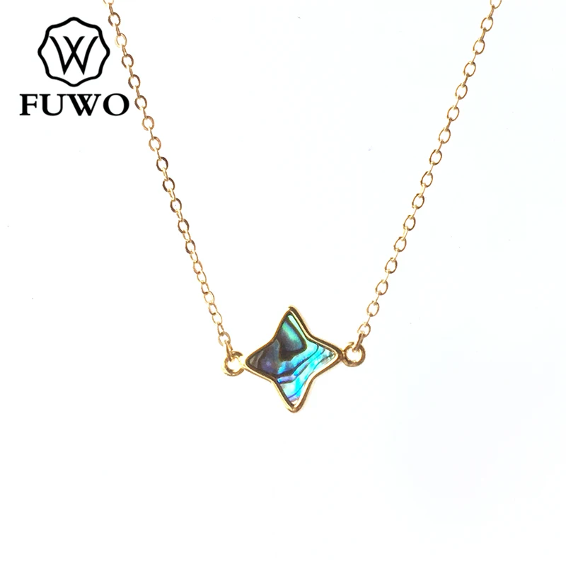 

FUWO Carved Star Shape Seashell Pendant with Gold Filled Brass Chain Abalone/White/Black/Pink Shell Necklace Jewelry NC518