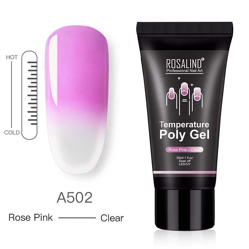 RE06-A502 ROSALIND Poly Gel Of Nails Extension Temperature Change Acrylic Builder Hybrid Varnish Base Top Gel Nail Polish For Manicure Set - Цвет: RE06-A502