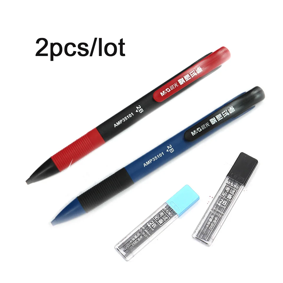 1Blue-1Black-2Refill M& G графитовый чертёжный автоматический механический карандаш отправляется в коробку 2,0 мм квадратная Заправка для детей Эскиз Рисование школьные канцелярские принадлежности - Цвет: 1Blue-1Black-2Refill
