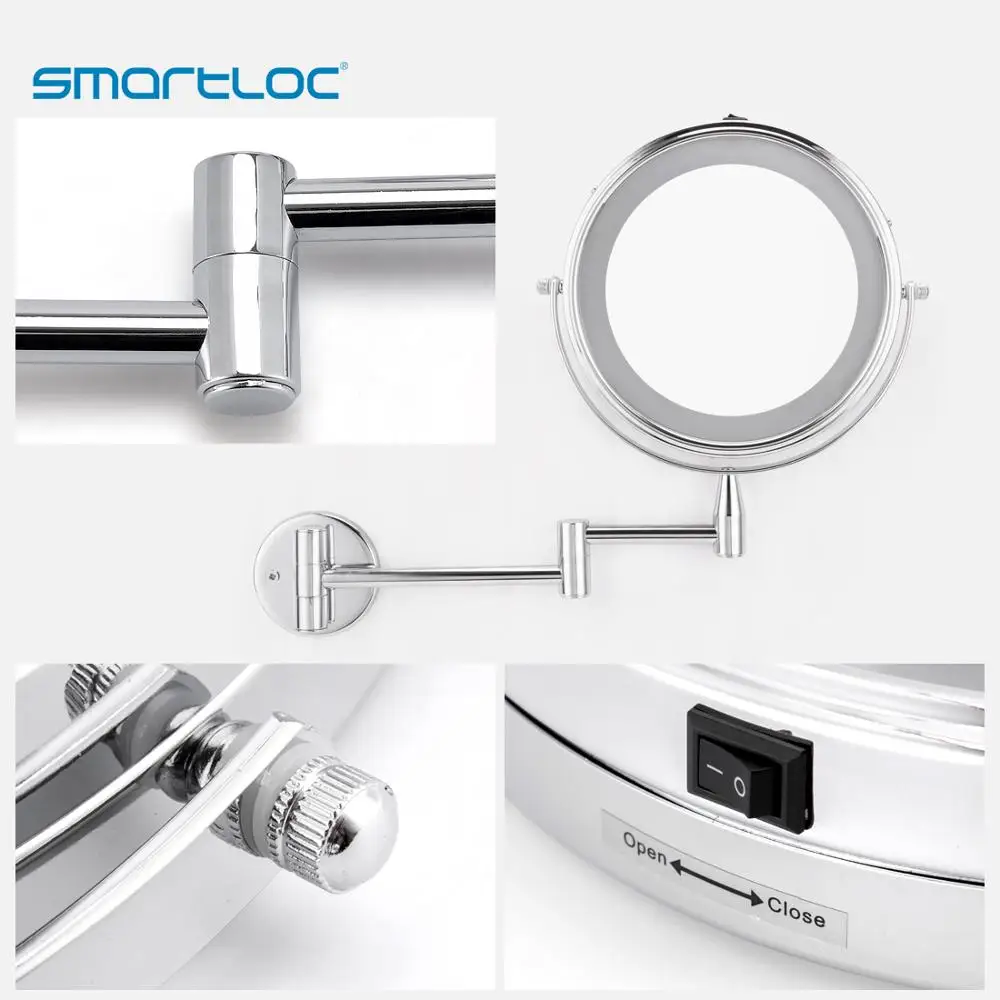 Smartloc Выдвижной светодиодный 20cm 5X Увеличительное Настенное подвесное зеркало картина-светильник туалетный столик макияж для ванной Косметика смарт-зеркала макияжаподсветкой ванную стену настенные