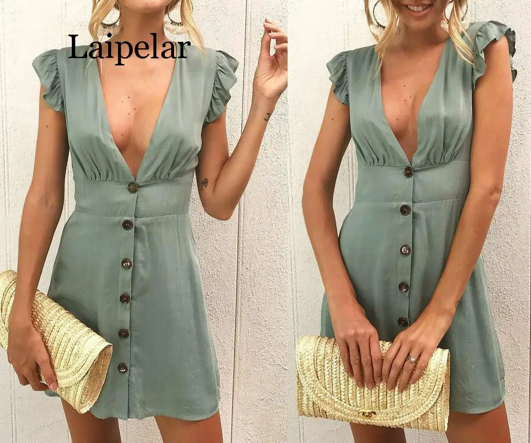 Женское платье с рюшами Laipelar Летнее мини-платье рукавами затягивающимся поясом