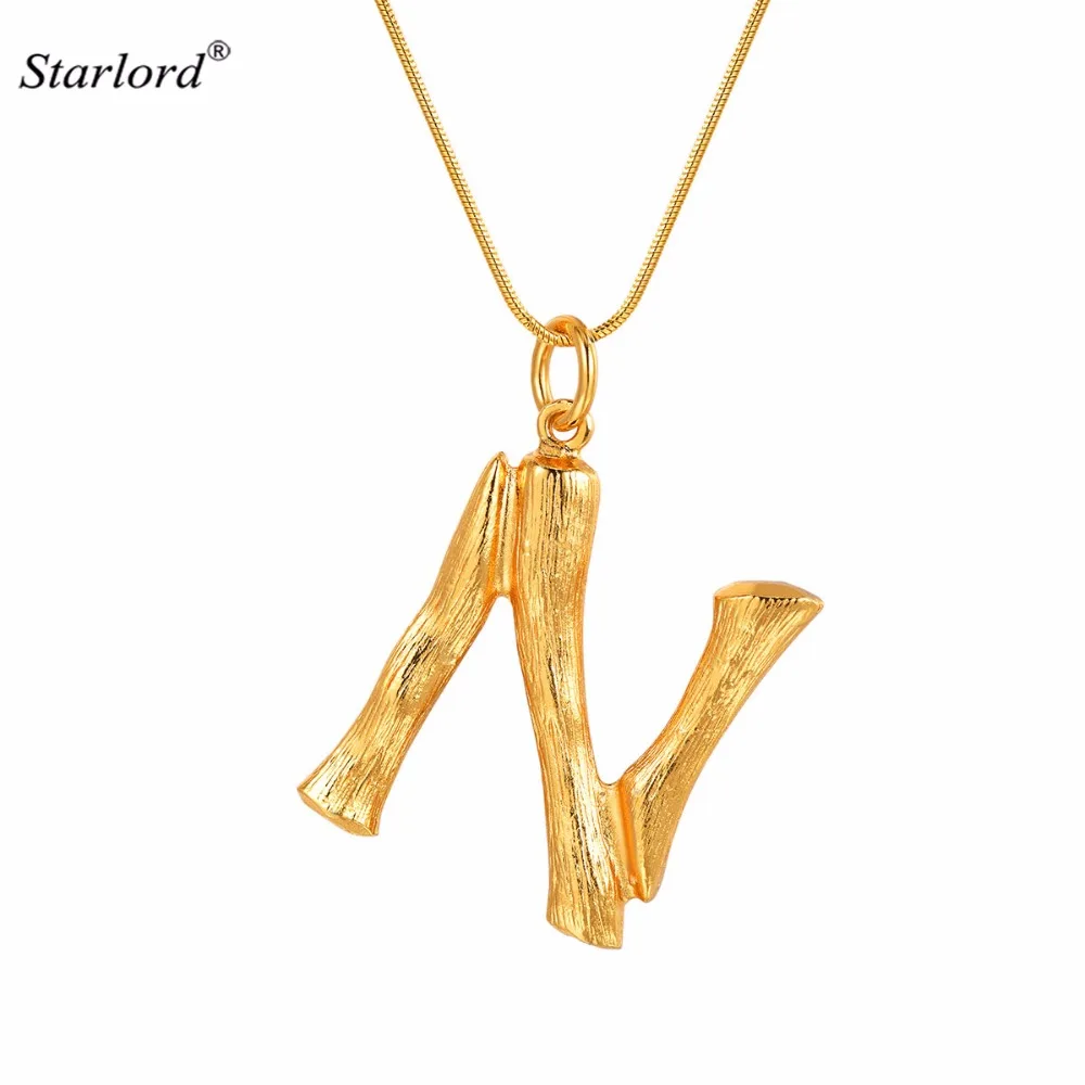 Бамбуковое ожерелье с надписью N цепочка под змею золотой алфавит ювелирное