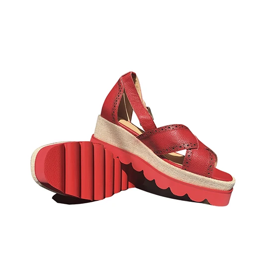 Red Litchi Leather Женщины Настоящая кожа лето плюс размер клинья сандалии платформа для высоких каблуков Flatform красный Известный бренд открытый носок надевать насосы обувь Лето - Цвет: Red Litchi Leather