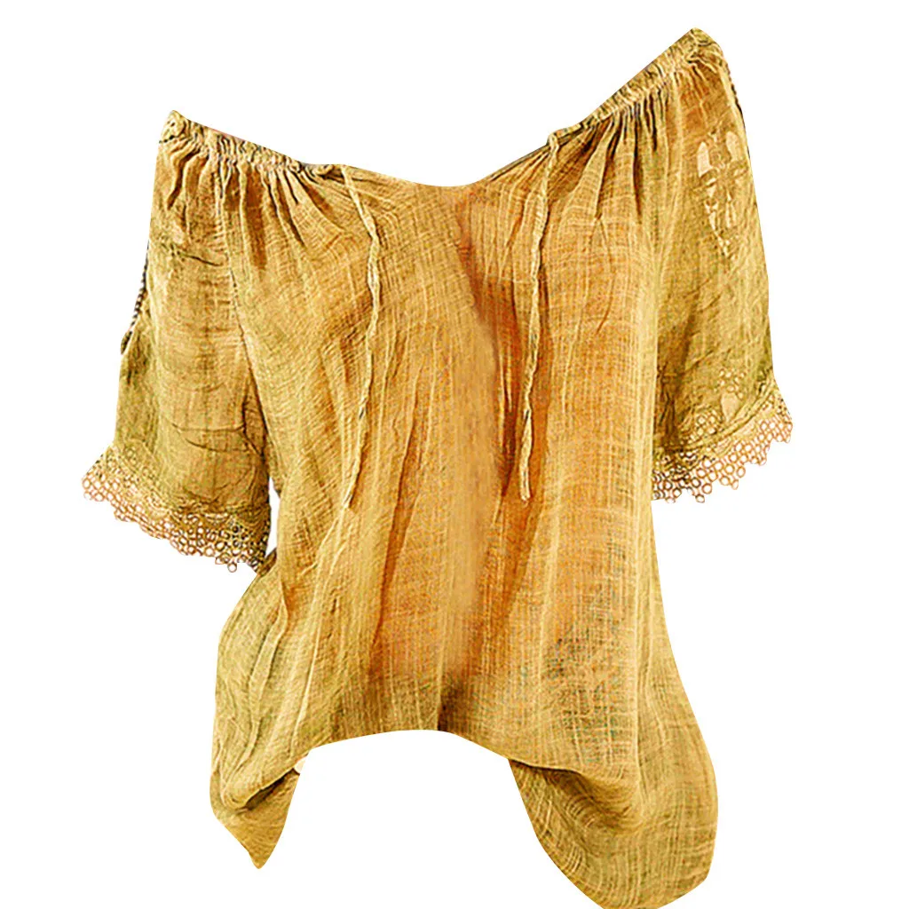 Для женщин Повседневное холодной с открытыми плечами однотонные кружевные Slash