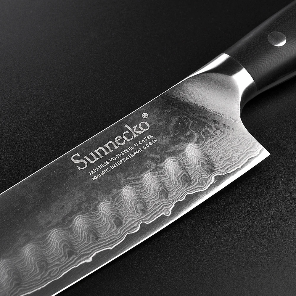 SUNNECKO Премиум 7 inch Santoku Ножи японский VG10 Дамаск Сталь лезвие мясо резак фруктов G10
