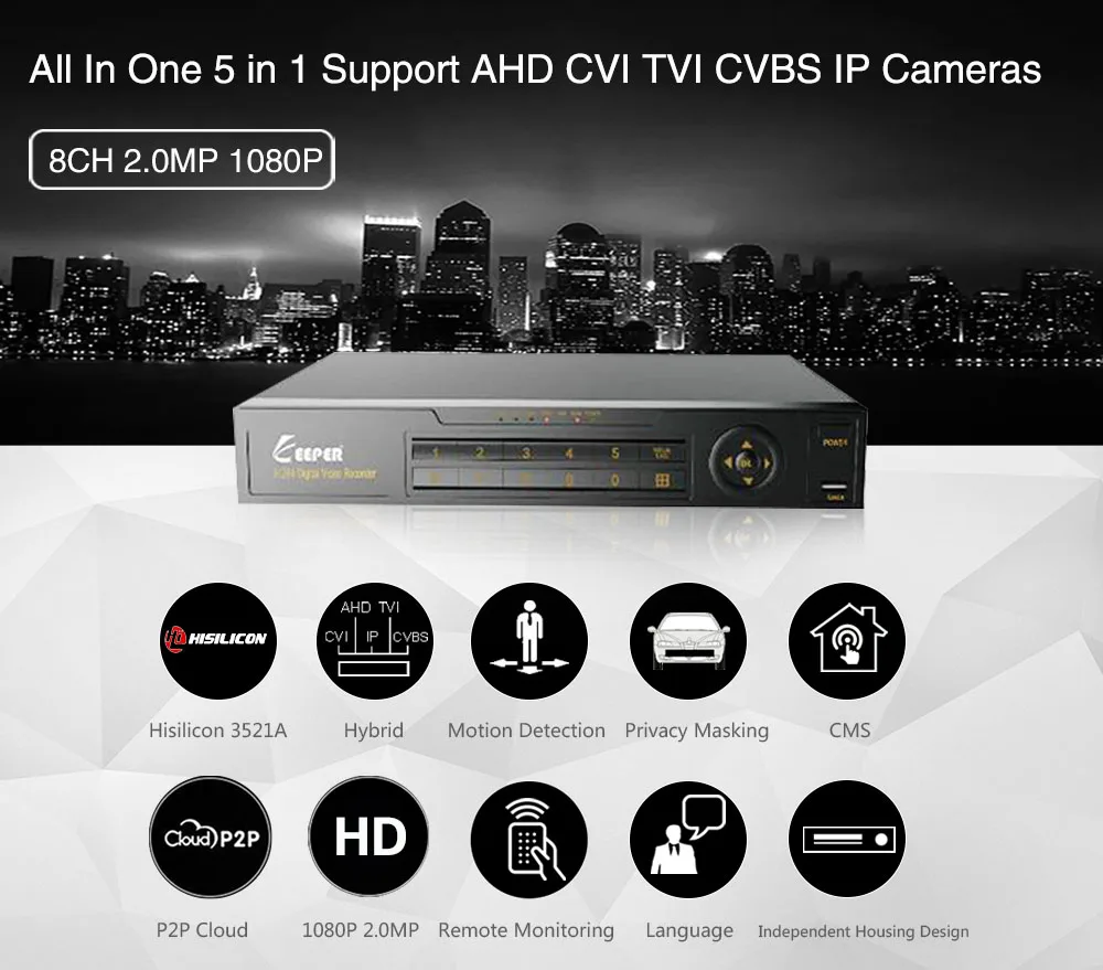 Хранитель 8 каналов 1080P AHD Full HD 5 в 1 Гибридный DVR видео регистратор для AHD камеры TVI CVI AHD CVBS IP камера