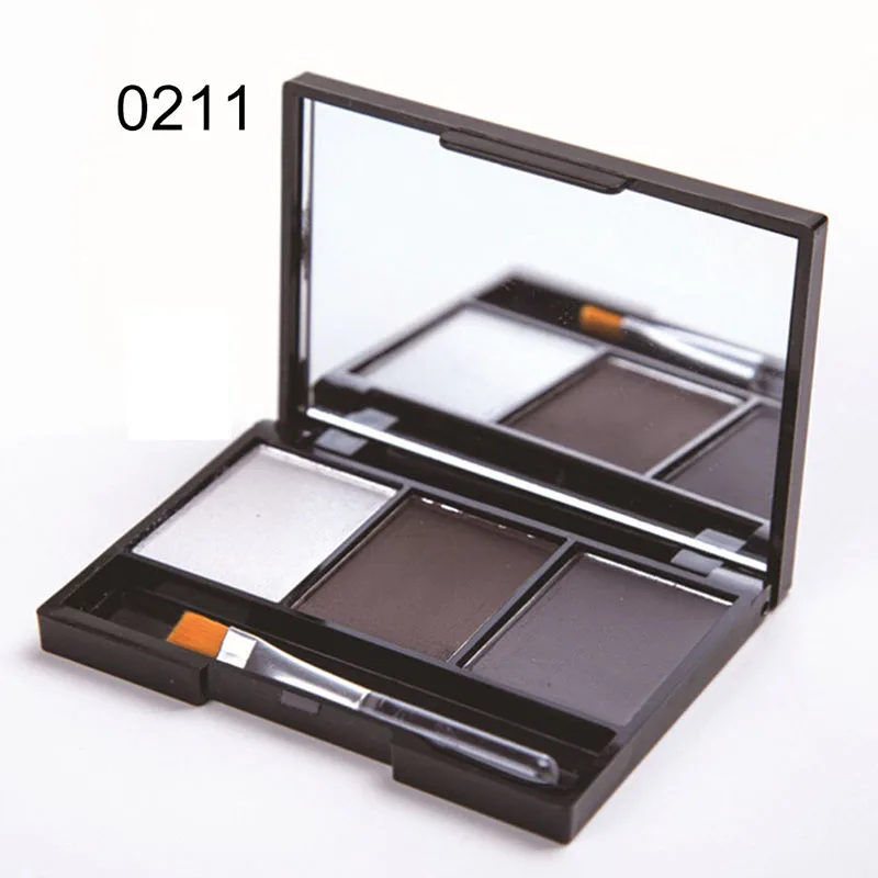 3 цвета косметические тени для век с кистью зеркальная коробка бровей пудра