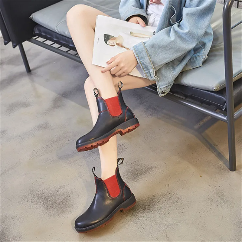 Женские кожаные ботинки челси большие размеры 35 44 Осенняя обувь женские модные