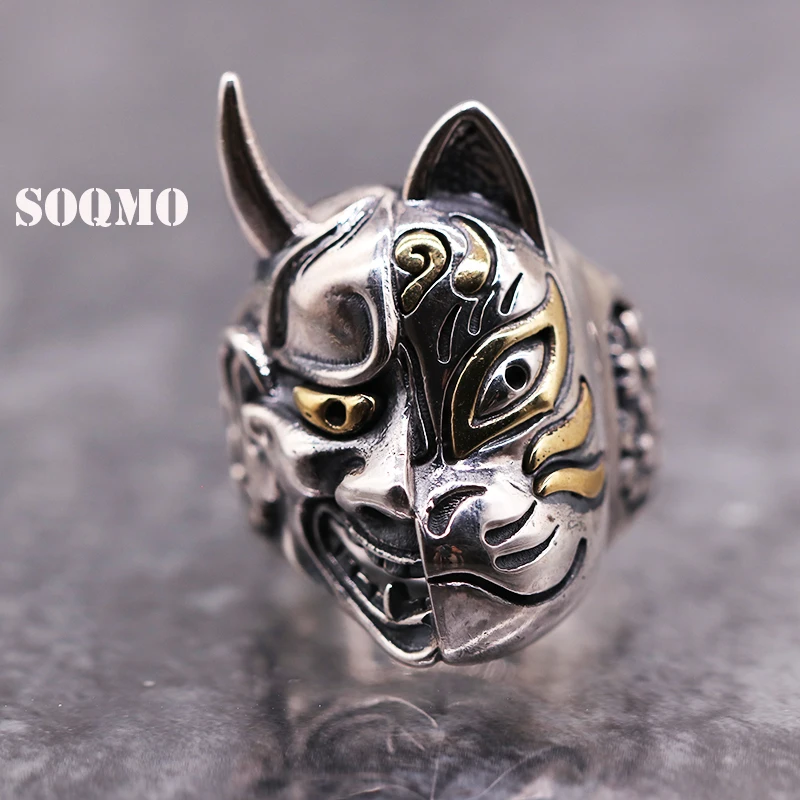 SOQMO однотонные бриллианты Серебряный Дьявол череп лицо большие кольца для