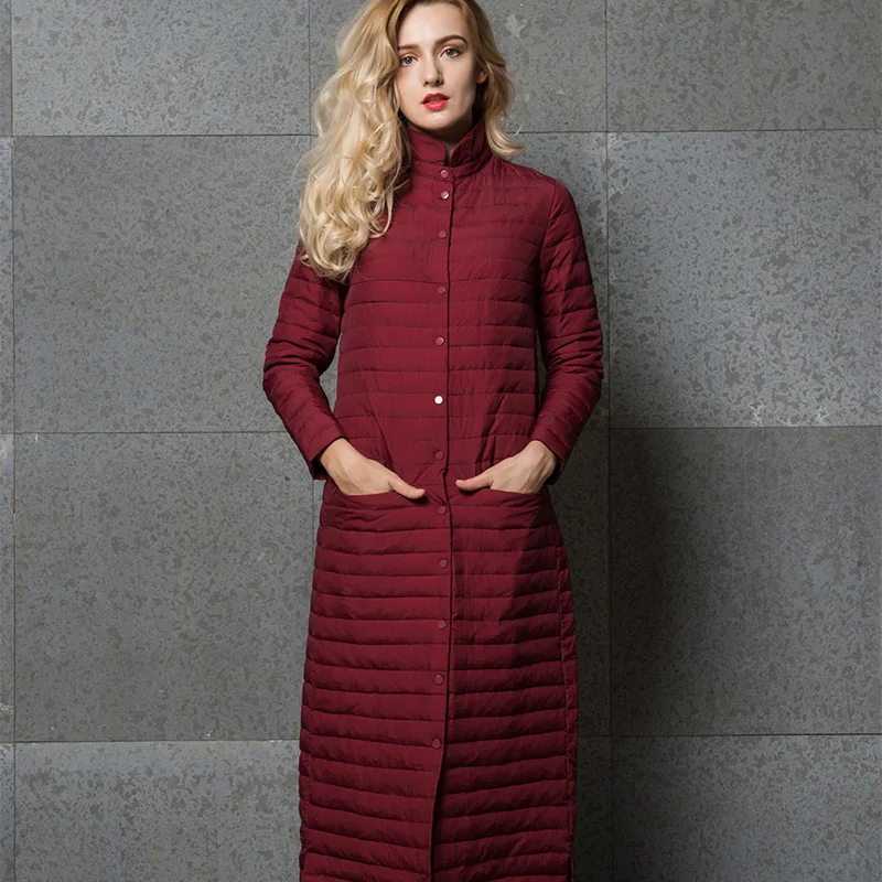 Зимнее пуховое пальто женское 2018 ультра легкий пуховик женский длинный белый