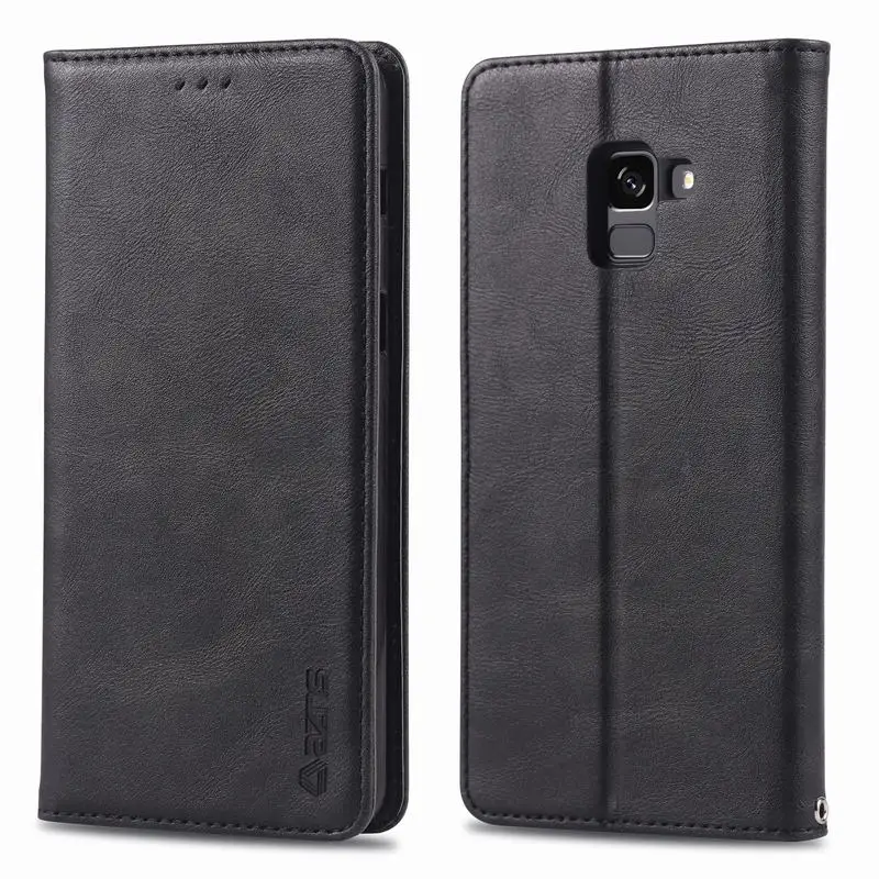 Black Case Откидной Магнитный чехол для Samsung Galaxy A6, чехол для Samsung A6 Plus, кожаный чехол-кошелек с отделениями для карт, Роскошный Ретро складной чехол для телефона - Цвет: Black Case