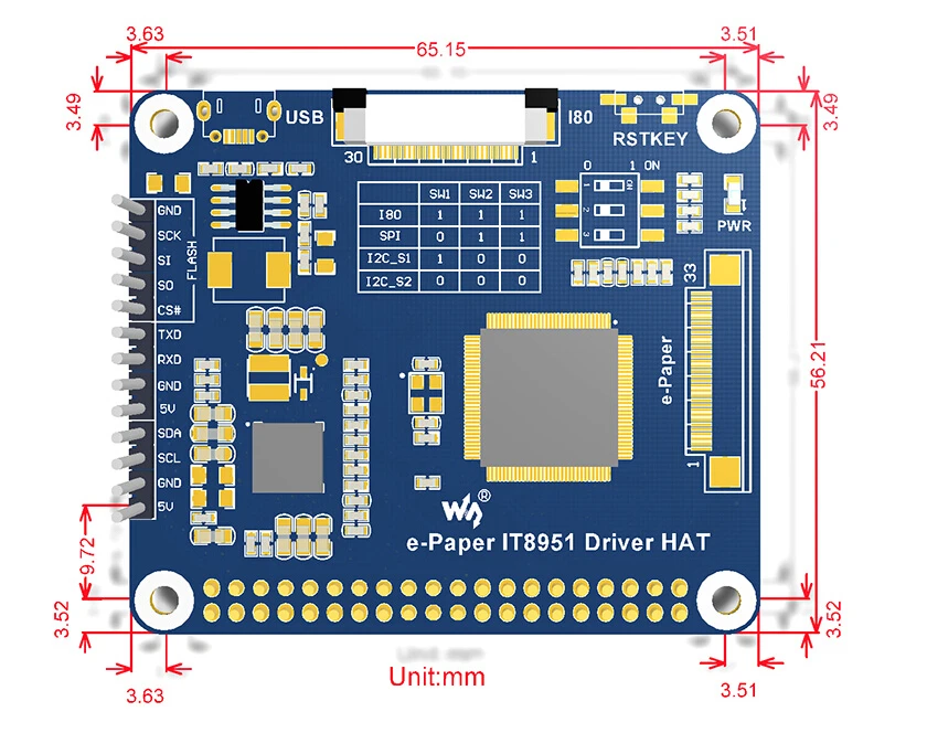 Waveshare 6 дюймов E-Ink дисплей шляпа для Raspberry Pi 800*600 Разрешение e-Бумага IT8951 контроллер USB/SPI/I80/I2C интерфейс