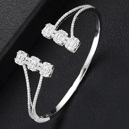 H056C Silver GODKI, модный роскошный Штабелируемый браслет, манжета для женщин, для свадьбы, полный кубический циркон, Кристалл CZ, Дубай, серебряный браслет, вечерние ювелирные изделия - Окраска металла: H056C Silver
