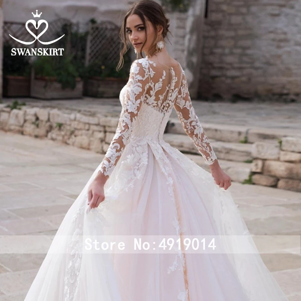 Swanskirt модное свадебное платье с аппликацией 2020 круглым вырезом длинным рукавом а