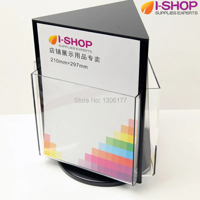 Вращающийся столешницы Дисплей 3 сторонняя журнал Размеры S брошюра стойку