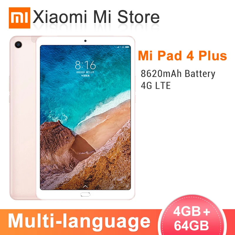 Xiaomi mi Pad 4 Plus 4 GB 64 GB Snapdragon 660 mi Pad 4 Plus LTE 8620 mAh аккумулятор 10,1 ''16:10 1920x1200 FHD дисплей 13 МП Планшеты 4