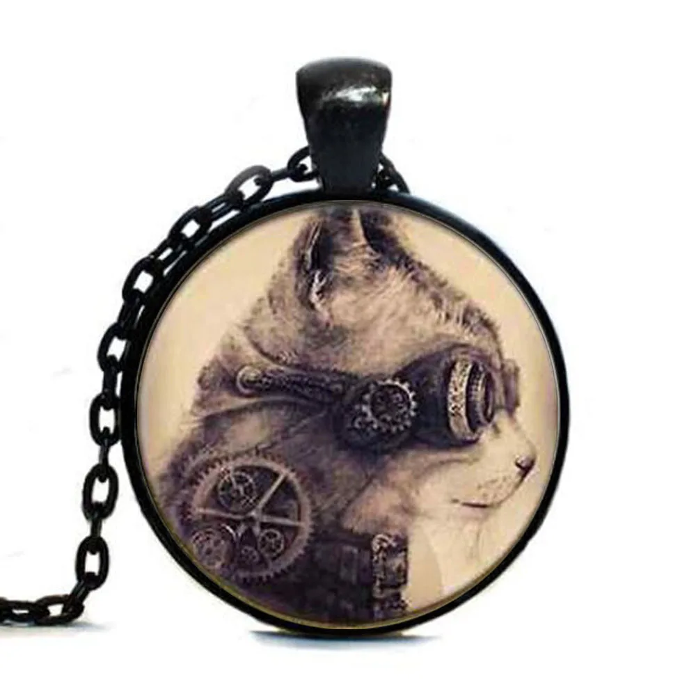 Механические часы с котом стальная бирка в стиле стимпанк подарок для женщин и