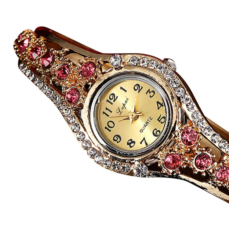

Vente Chaude Women's Watches Crystal Rhinestone Bracelet Flower Wrist Watch Women Clock Alloy Quartz Watches Relogio Feminino #A