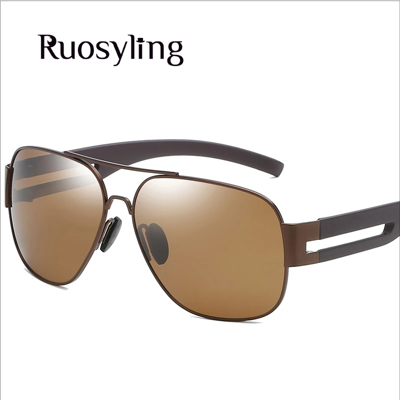 Ruosyling UV400 пилотные солнцезащитные очки для мужчин, Поляризованные матовые черные темные солнцезащитные очки RetroTR90, ультралегкие гибкие водительские очки - Цвет линз: Brown