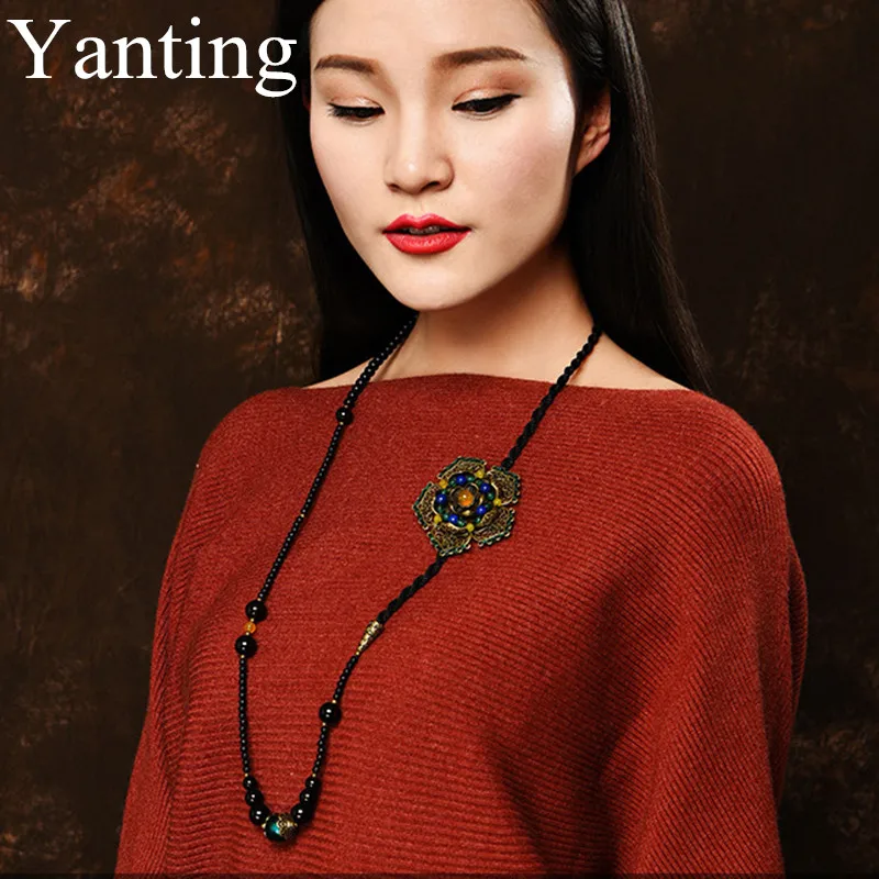 Yanting винтажный кулон ожерелье красочный камень ожерелье Этнические Макси ожерелье s для женщин медный сплав цветок ювелирные изделия дамы 027