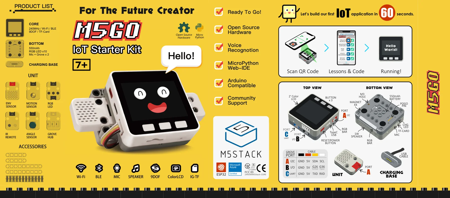 1 комплект M5Stack M5GO IoT стартовый ESP32 для разработки программирования Arduino micropyton IR MIC