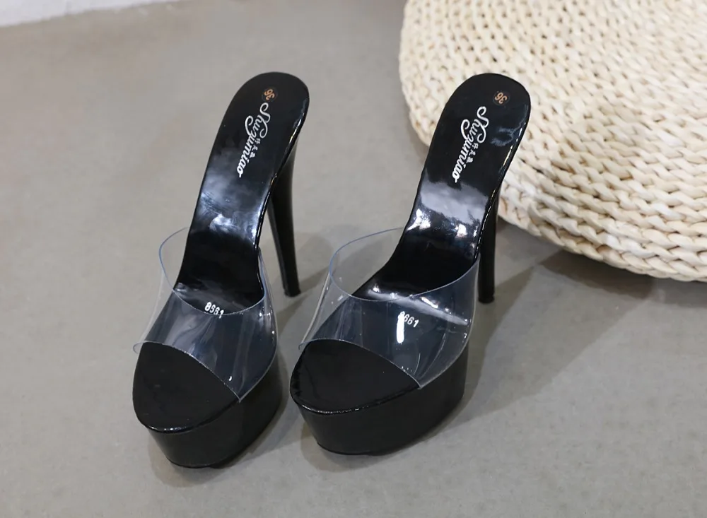 New Women Slipper Crystal Fine Heel 15cm Slipper Female Summer Waterproof 15cm Prevent Thick Bottom Sexy Shoes Factory Price