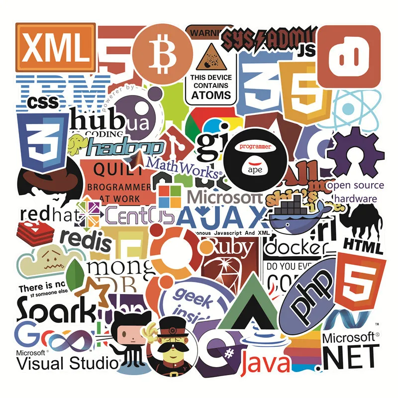 50 шт. интернет Java JS Php Html облачный Docker Bitcoin язык программирования APP логотип крутые