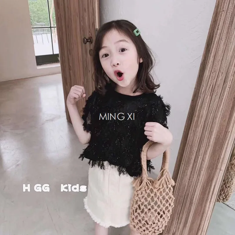 Новинка 2019 года летняя детская одежда для девочек футболка рубашка с сломанными