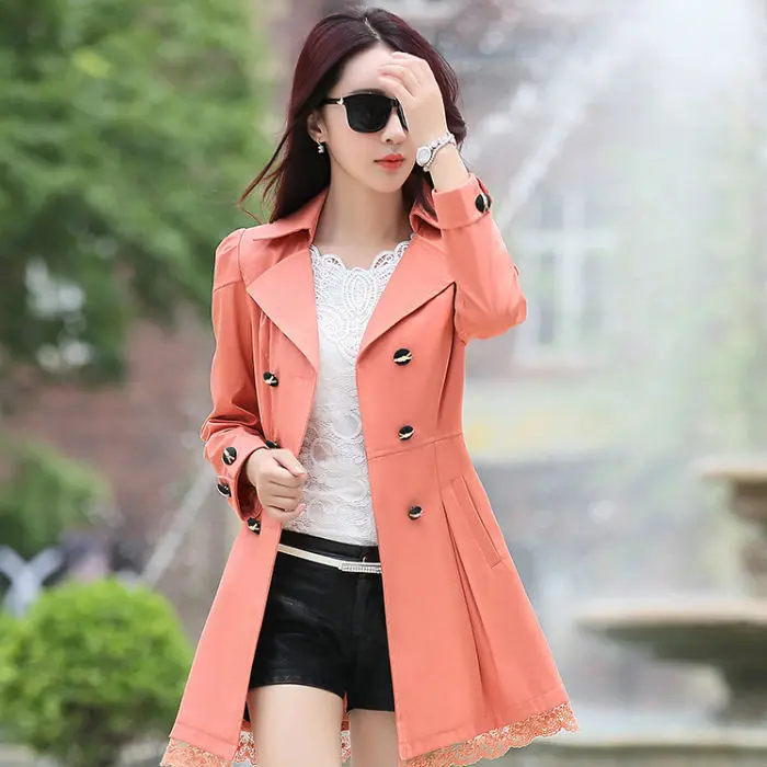

2017 New High Quality Autumn Spring Women Coat Solid Elegant Trench Female Fashion With Belt Slim