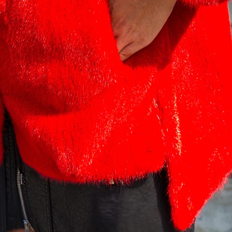 Женская длинная норковая шуба LVCHI красная Повседневная Шуба с отложным