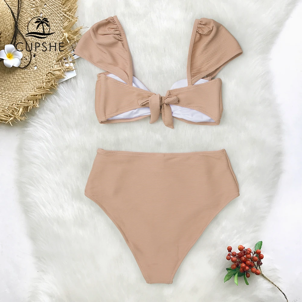 CUPSHE/комплект бикини с высокой талией телесного цвета бантиком женская