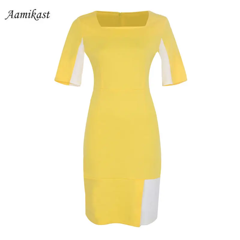 Aamikast женское элегантное лоскутное платье с квадратным воротником Vestidos летнее