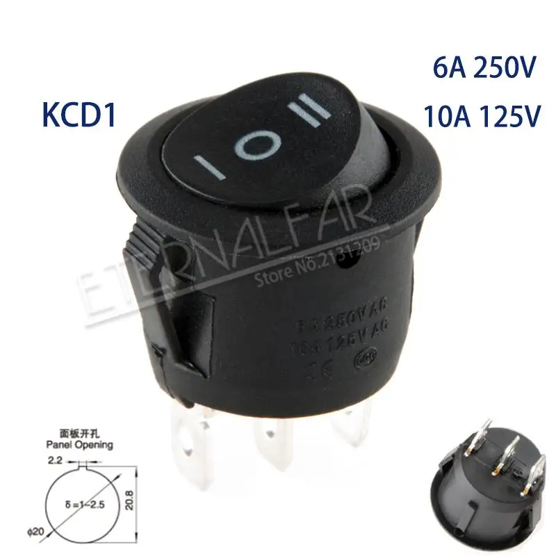 SPST 6A 250 в 10 a 125 В AC ВКЛ-ВЫКЛ круглый переключатель 12 В светодиодный кулисный переключатель Светодиодный точечный светильник Светодиодная подсветка для автомобиля приборной панели