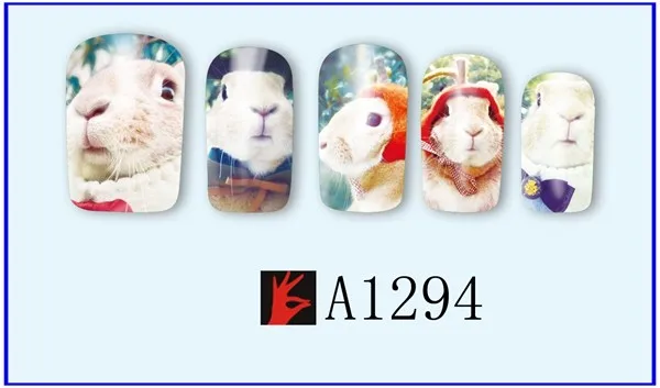 12 упак./лот переводка NAIL ART наклейки на ногти татуировки слайдера полное покрытие оленя собаки, кролика, панды, с рисунком пуделя для A1285-1296
