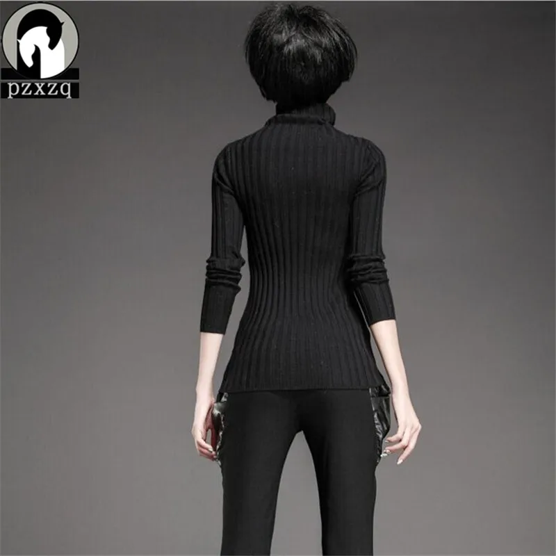 Женский теплый шерстяной свитер черные эластичные вязаные пуловеры с высоким