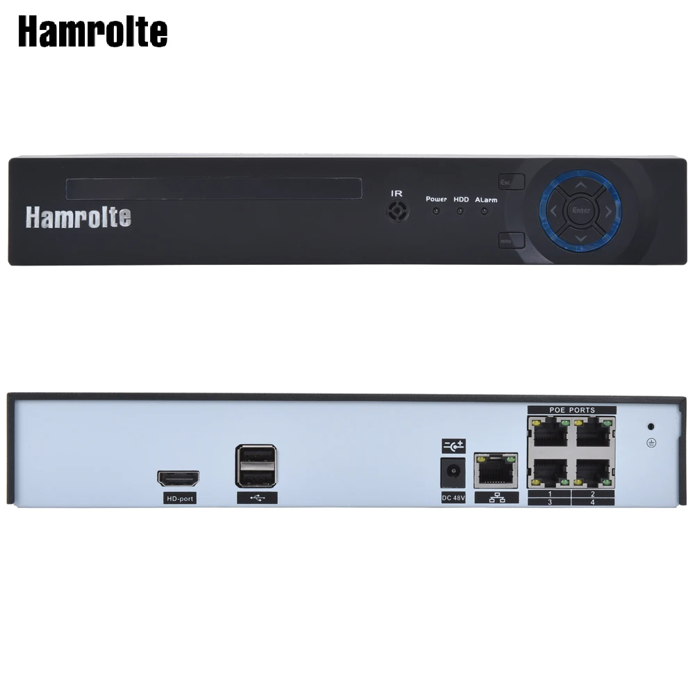 Камера видеонаблюдения Hamrolte сетевой видеорегистратор 4 канала H.265 POE выход 4K для