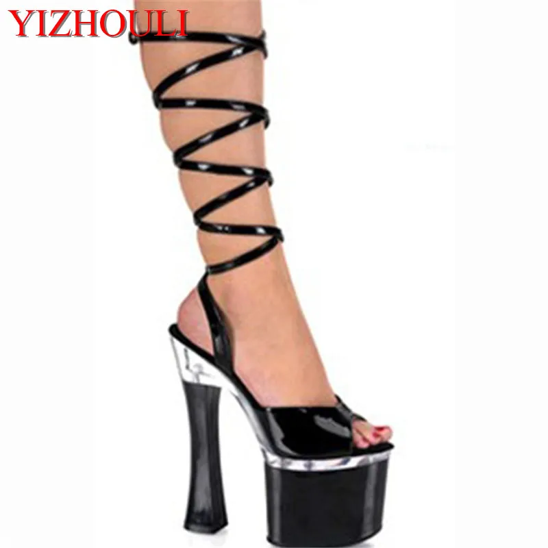 18 cm high heel sandals package with clubs in Europe and America black shoes Big yards heels for women's shoes