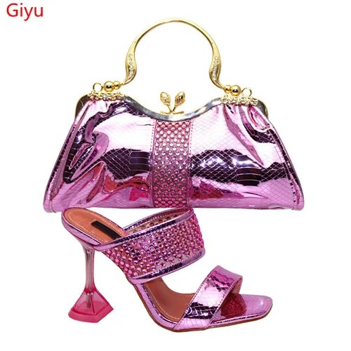

doershow New fuchsia Italian Shoes With Matching Bags African Women Shoes and Bags Set For Prom Party Summer Sandal ! HVF1-19