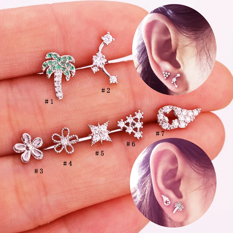 Sellsets 1 шт. красивый цветок выдалбливают крыла треугольник CZ Tragus Daith Helix Rook пирсинг шпильки ювелирные изделия